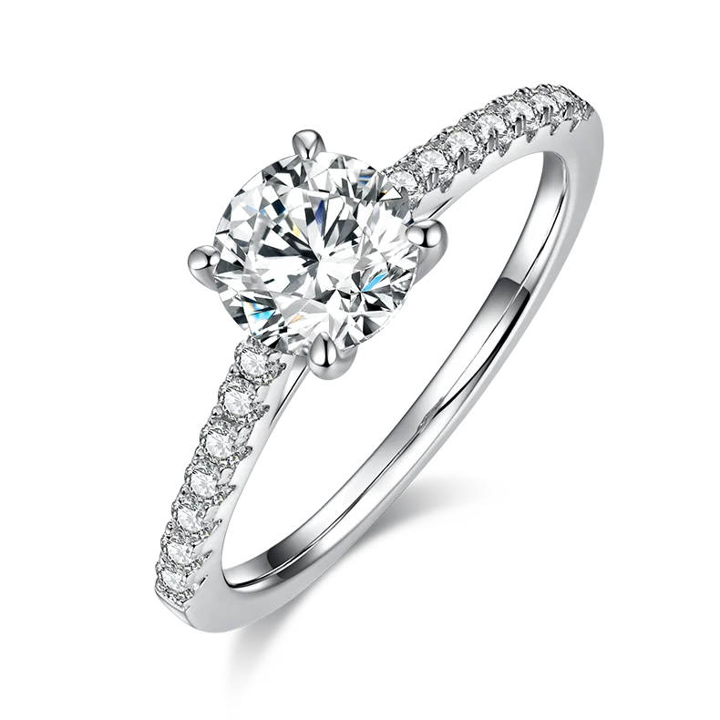 1ct 6.5mm Round Moissanite Ring - White Gold Plated Silver Wedding Band Boho Chic Adjustable Fine Jewelry Gift