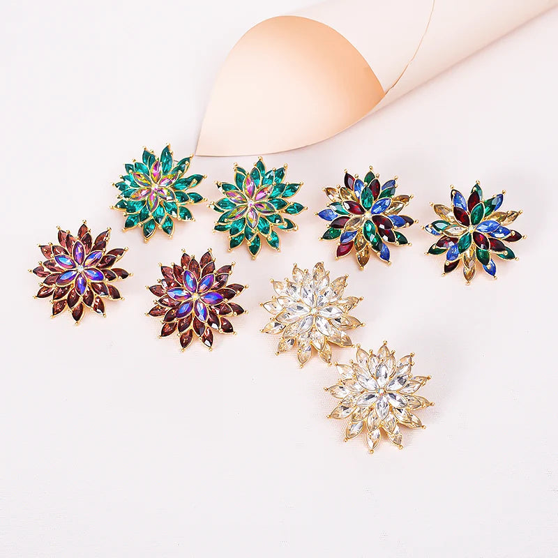 Luxury Diamond Glass Flower Drop Earrings Multi Layer Colorful Rhinestone Crystal Flower Stud Earrings Women Jewelry