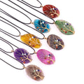 Wholesale Agate Wrap Copper Wire 7 Chakra Life Tree Pendant Necklace with Rope Chain Jewelry Gift Natural Crystals Bring Health