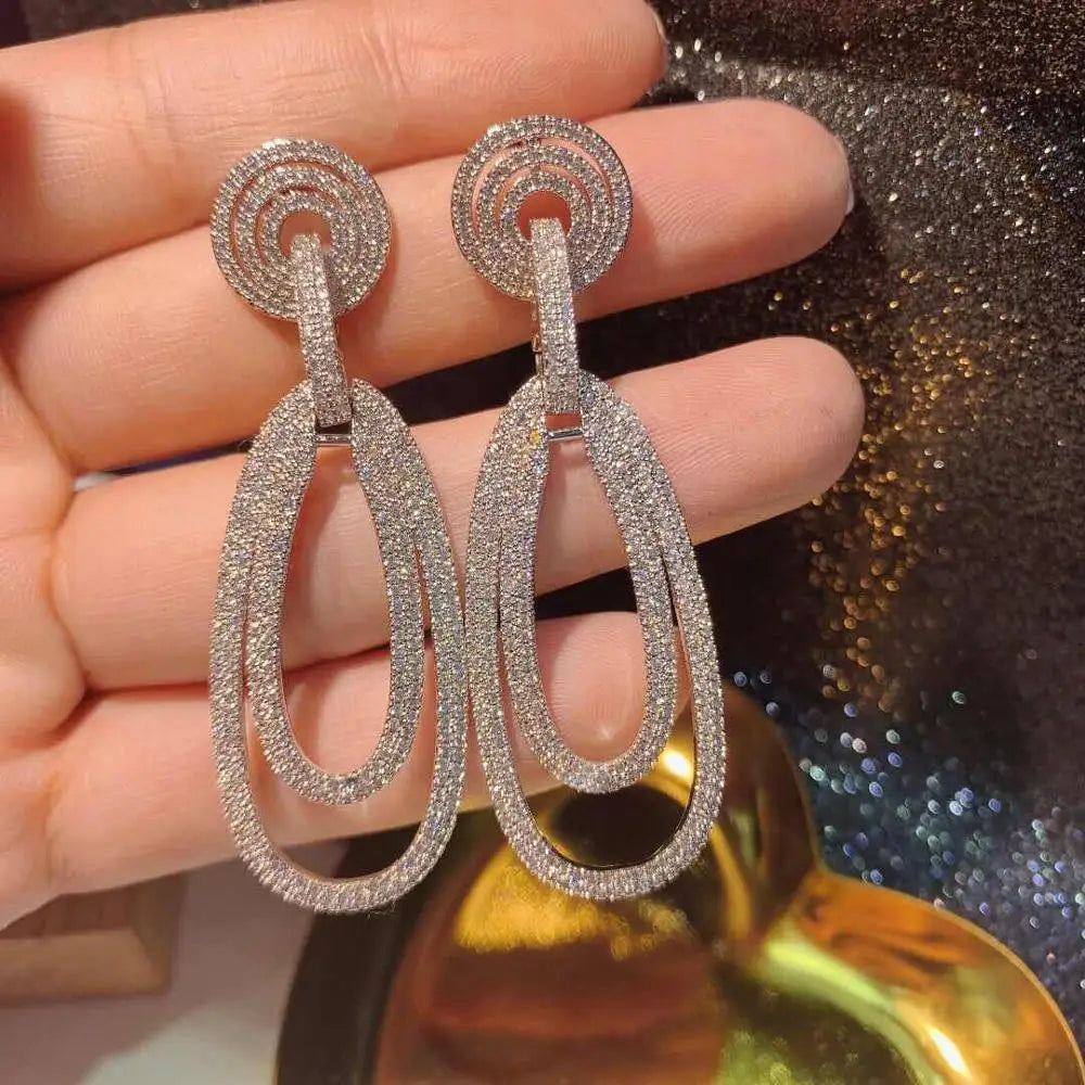 HIBRIDE 2020 Luxury Trendy Link Long Drop Earrings Cubic Zircon Earrings for Women Drop Earrings Brincos Fashion Jewelry E-415