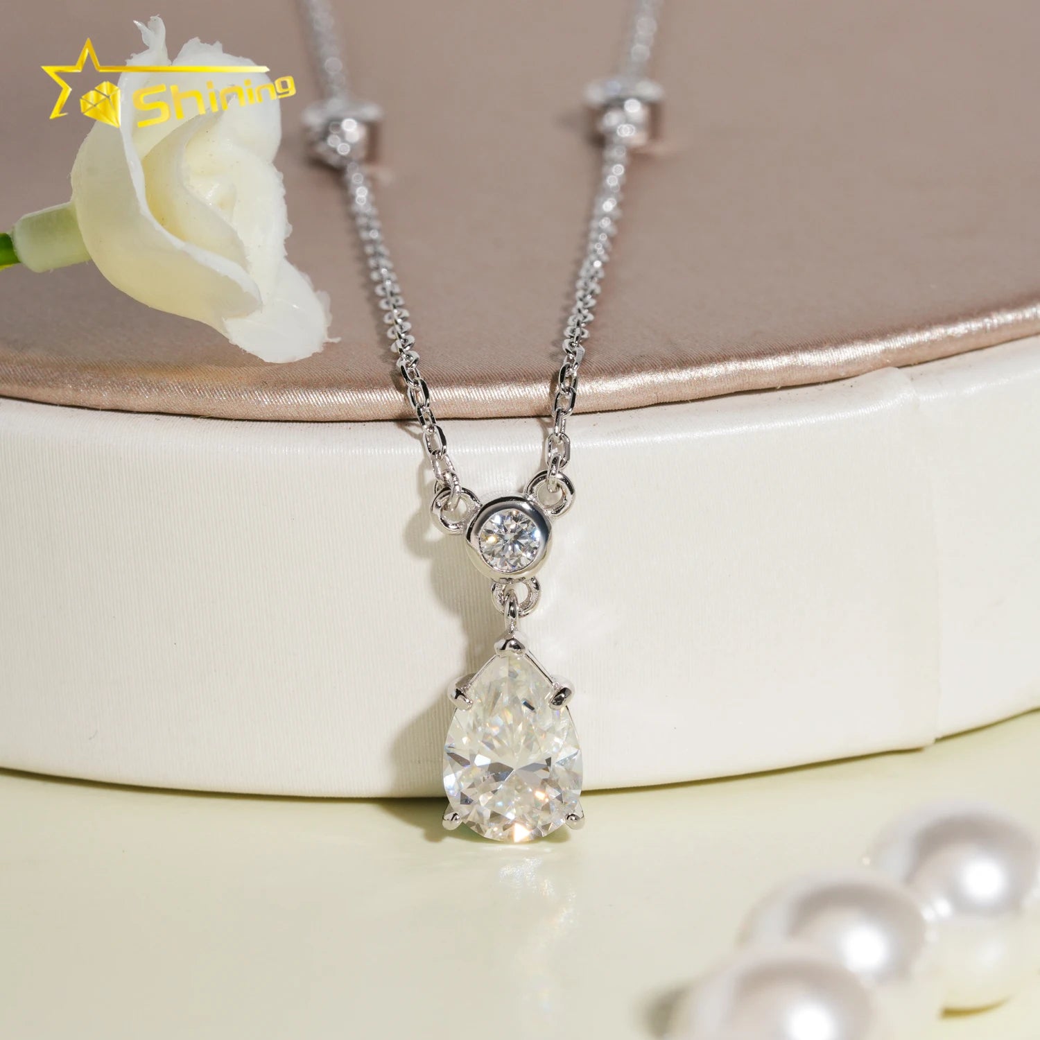 New Design Women Necklace 925 Sterling Silver 7x10mm 2ct Pear Cut Moissanite Pendant Necklace Trendy Festival Gifts