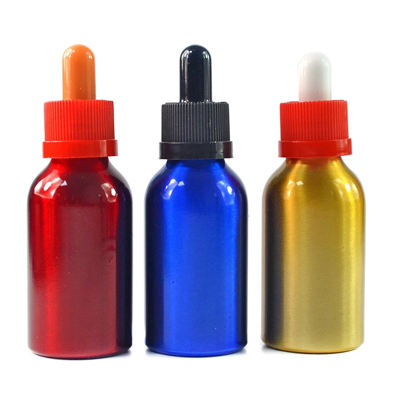 Wholesale 30ml 50ml 60ml Metal Green Red Essential Oil Silver  Aluminum Dropper Bottle with Childproof Lid