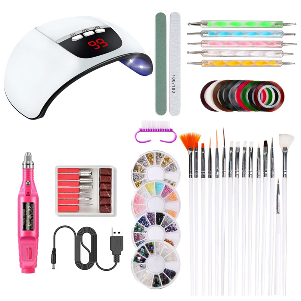 Tamax NAK001-020 20 Style Nail Art Kits Included Nails Brush Dotting Pen Rhinestones Gem Picker Manicure Tools Accessories