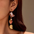 Summer Bohemia Pink Shell Conch Pendant Drop Earrings Stainless Steel Fashion Earrings Jewelry