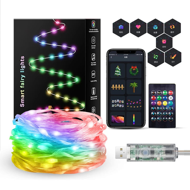 USB Power Dream Color Home String Light RGBIC Waterproof IP44 Fairy Lights Outdoor Led Decorative Lighting