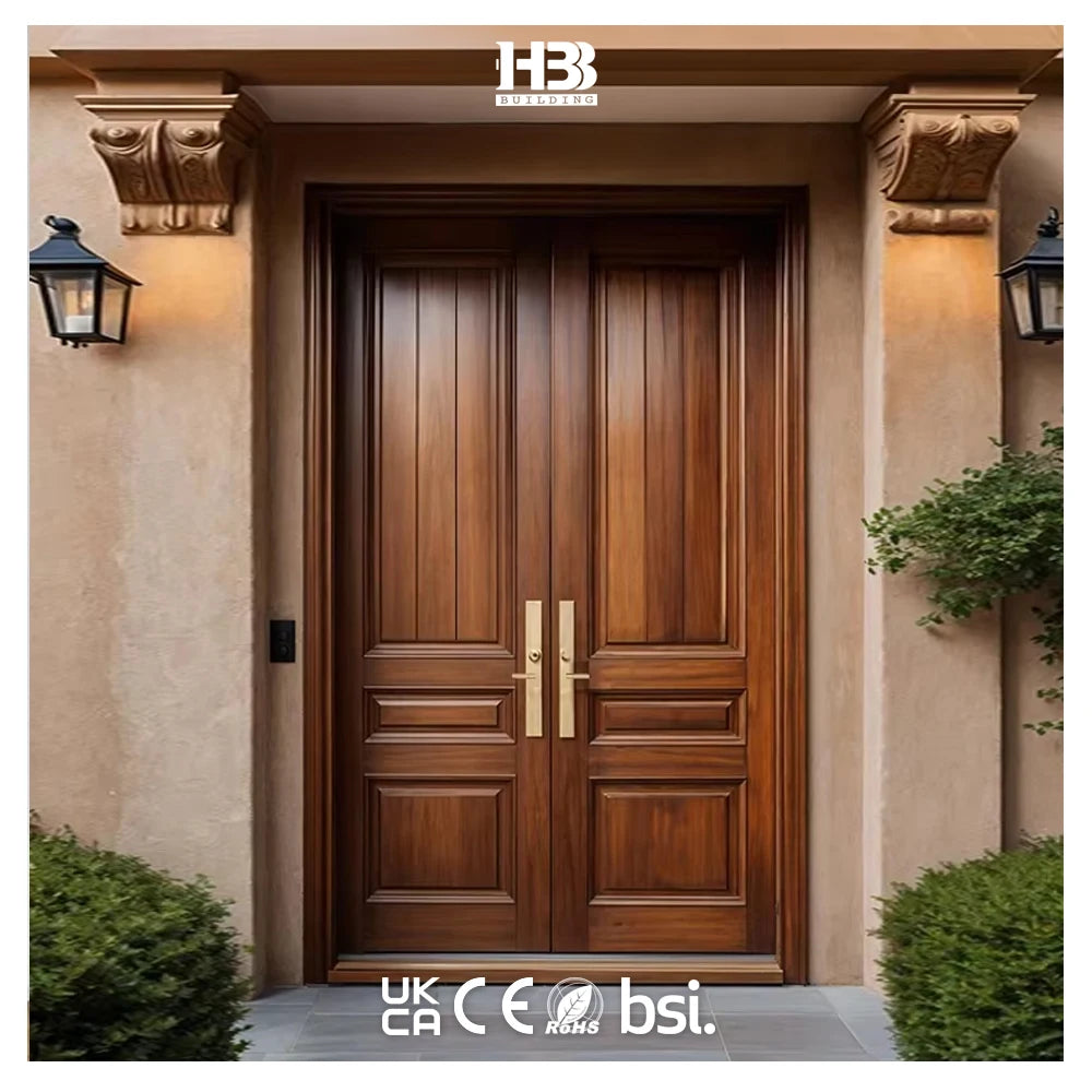 American Black Walnut Solid Wooden Double Front Door Swing Traditional Design Luxury Villa Entry Door Exterior