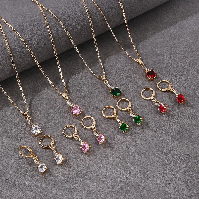 Ladies Jewelry Trendy Brass 18k Laminated Gold Wholesale Jewellery Earrings Necklace Sets for Women Jewelry Cubic Zirconia