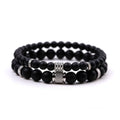 Fashion 6MM 8MM Matte Black Onyx Stone Beads Elastic Bracelet Set Stainless Steel Accessory Simple Love's Bracelet for Men Women