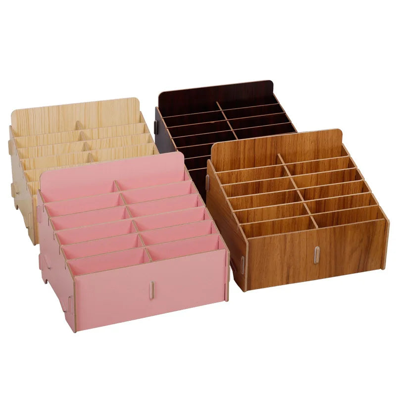 12 Grid Wooden Cell Phone Holder Desktop Organizer Storage Box for Classroom Office