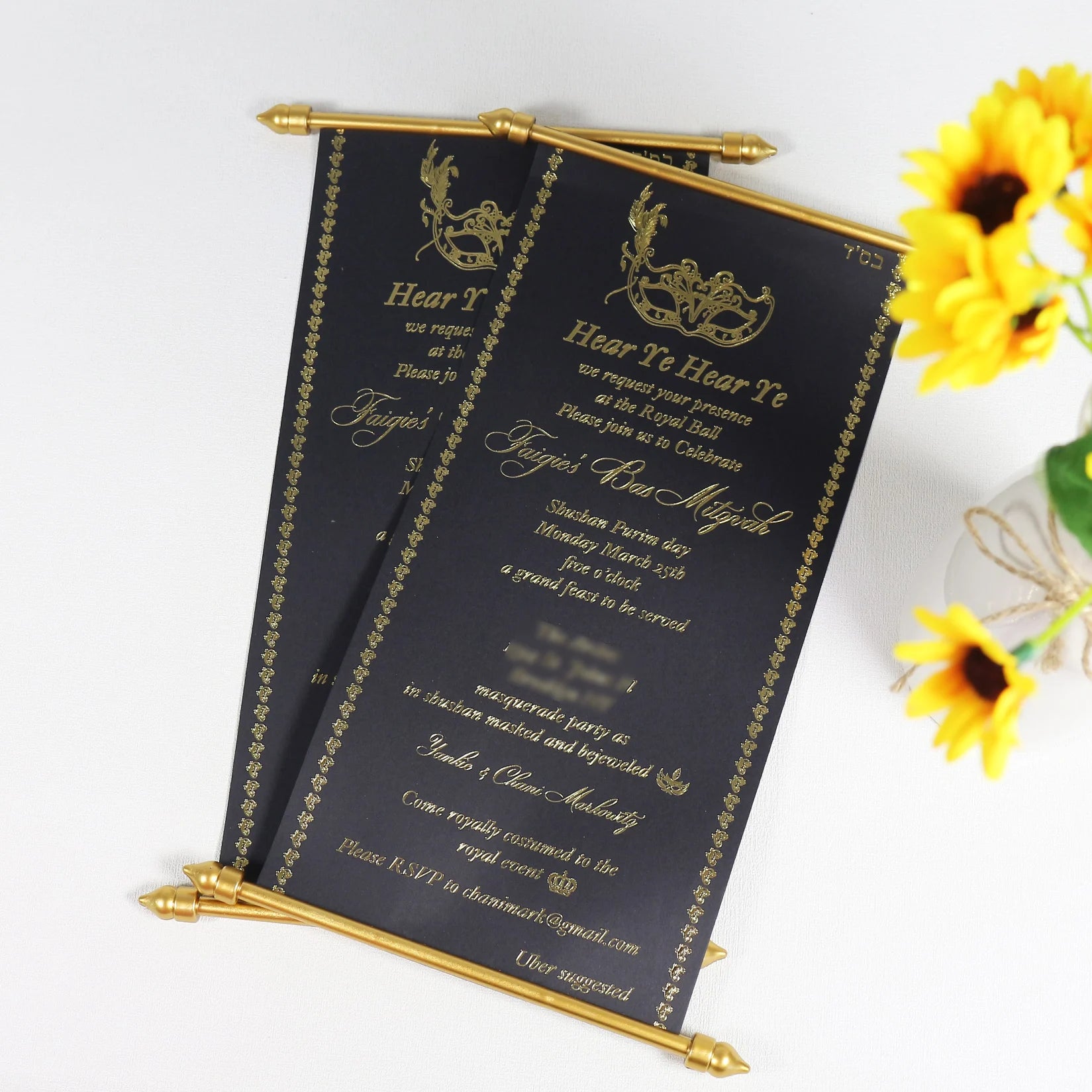 Handmade Luxury Black Gold Paper Scroll Invitation Tassel DIY Stationery for Music Angel Cross Style Birthday Wedding Parties