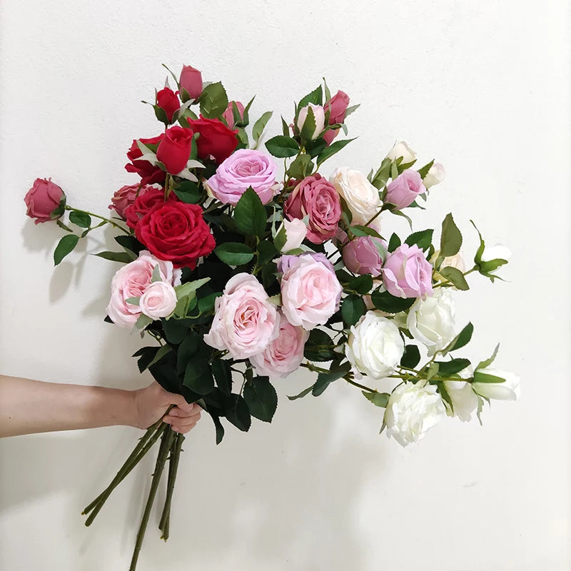 Wholesale Economic 6 Heads Artificial Flower Roses Long Stem Real Touch Roses Flowers Spray for Wedding Home Party Decoration