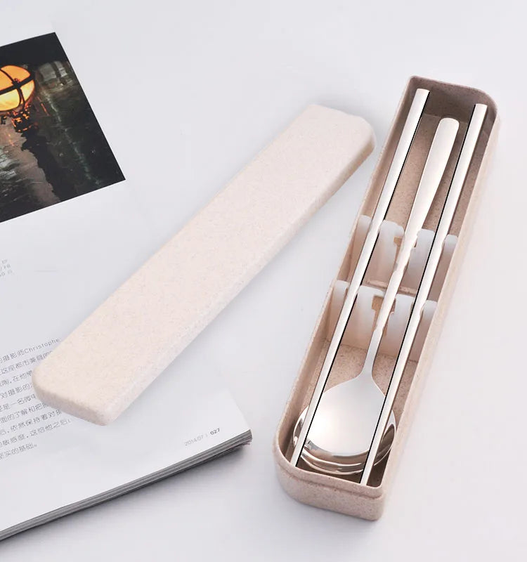 Uncle Donald Portable Stainless Steel Chopsticks and Spoons with Pouch Travel and Campus for Back to School High Mirror Polish