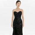 Hot Sell Big Brand Black Sweetheart High Slit Mermaid Sequin Velvet Western Gowns Party Prom Evening Dress