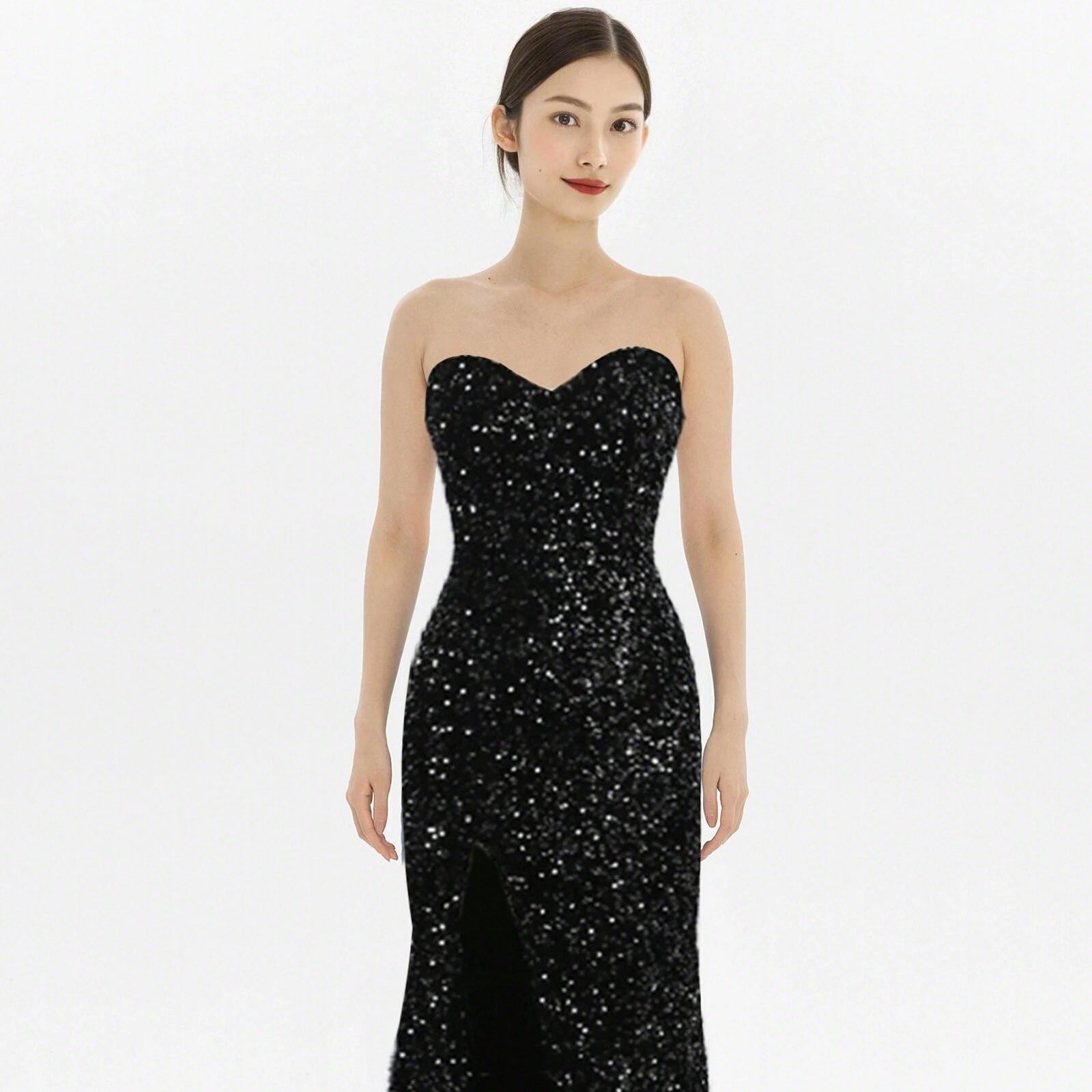 Hot Sell Big Brand Black Sweetheart High Slit Mermaid Sequin Velvet Western Gowns Party Prom Evening Dress