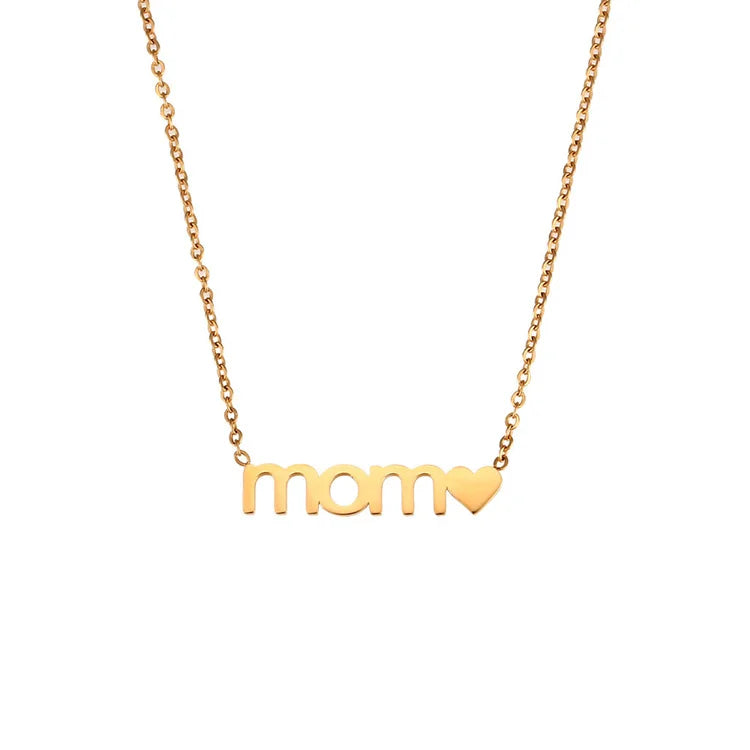 Wholesale Simple Stainless Steel 18k Gold Plated Mother Day Gift Pendant Necklace Mom Alphabet Necklace