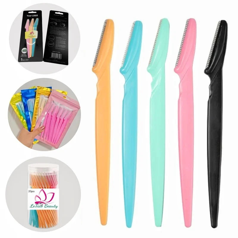 Hot-selling 10pcs/bag Eyebrows Knife Common Style Straight Shank Eyebrow Trimmer for Women Eyebrow Razor With Safety Net