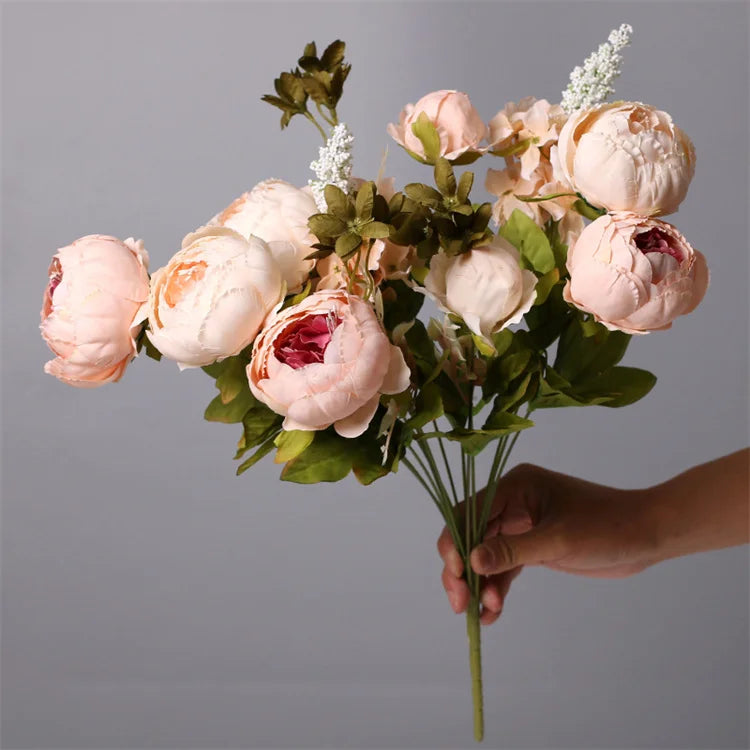 Q-2579 Artificial Peony Flower Silk 13 Heads Peony Flowers Bouquet Home  Decoration