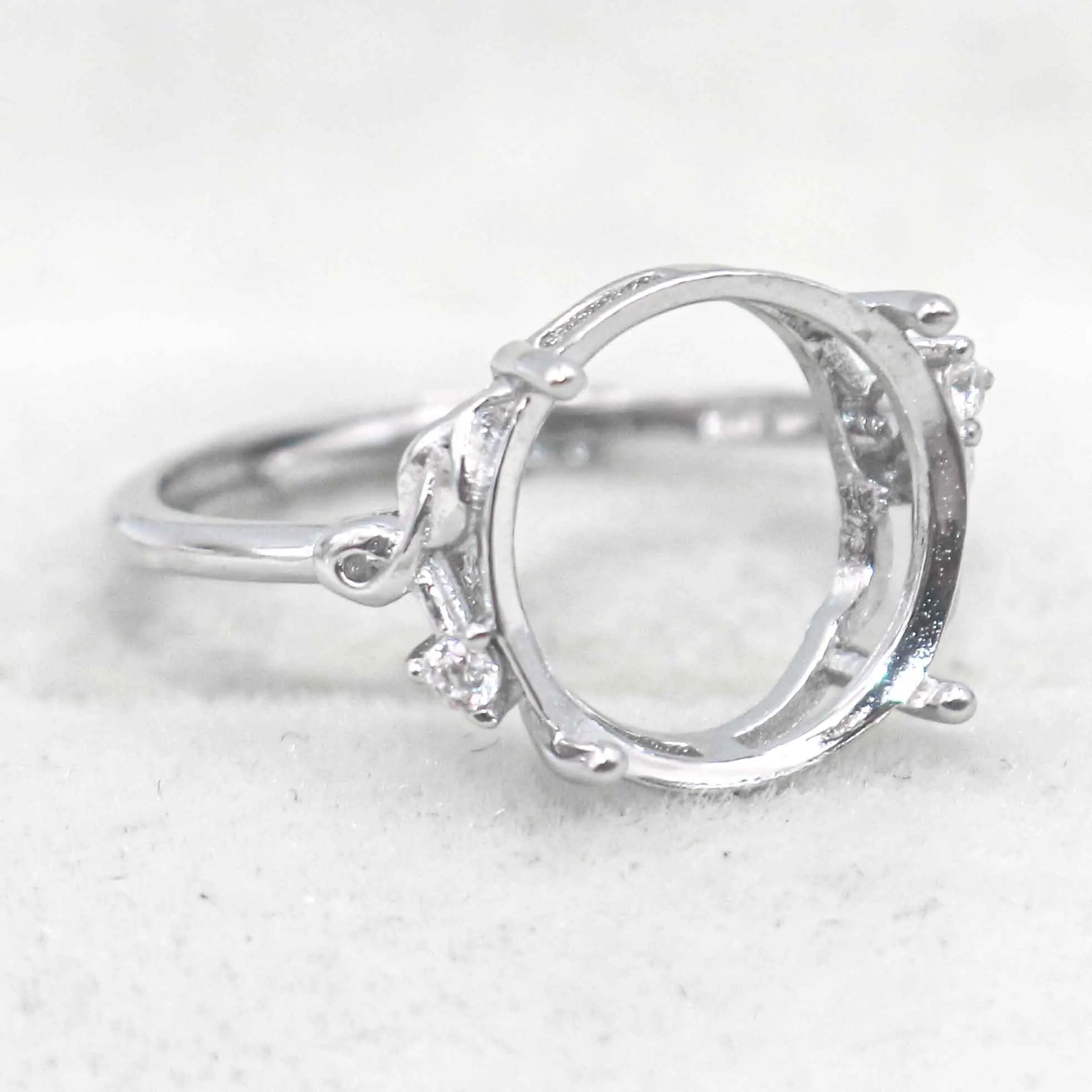 Sterling Silver 12*12mm Semi Mount Ring Empty Frame Blank Support Setting S925 Base Holder Without Center Stone for DIY Inlay