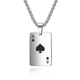 Wholesale Titanium Steel Pendant Hip Hop Couple Necklace Spades a Hearts a Spades K Playing Cards Necklace