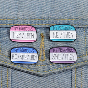 Wholesale Gender Badge My Pronouns Enamel Lapel Pin Featuring Rainbow Stripe Dialog Box Versatile for Backpacks Hats