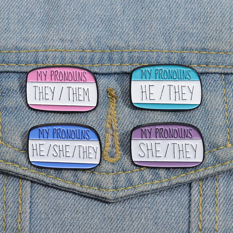 Wholesale Gender Badge My Pronouns Enamel Lapel Pin Featuring Rainbow Stripe Dialog Box Versatile for Backpacks Hats