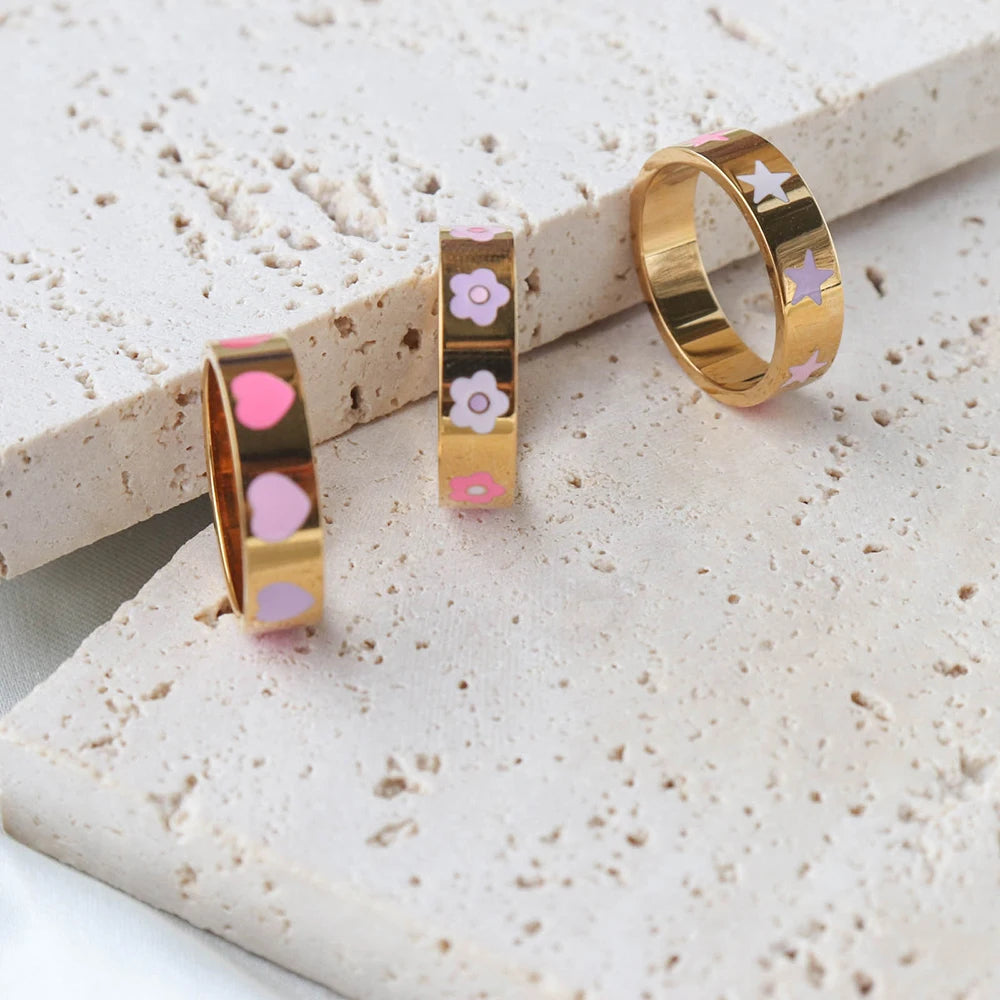 Chris April in Stock Fashion Jewelry PVD Gold Plated 316L Stainless Steel Minimalist Cute Color Enamels Finger Ring for Women