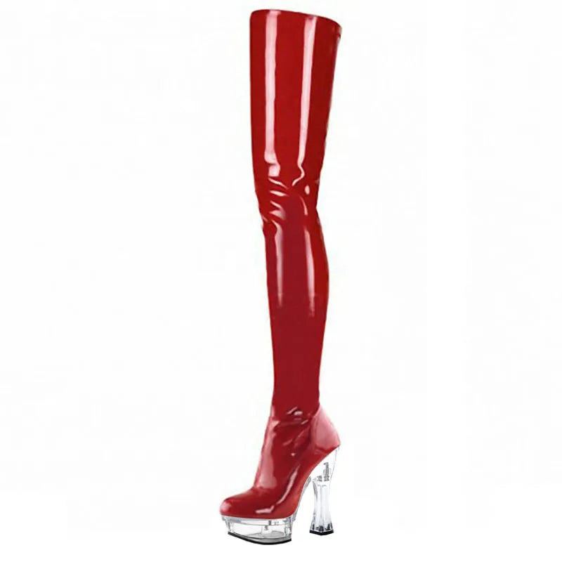 Women's Sexy 5.5 Thick Heel Striptease Shoes Women's Combat Boots 14cm Platform Buckle Punk Style Stage Pole Dance Shoes
