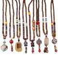 Unisex Tasbih Ethnic Mala Wooden Beaded Chain Bodhi Red Agate Pendant Bohemian Necklace