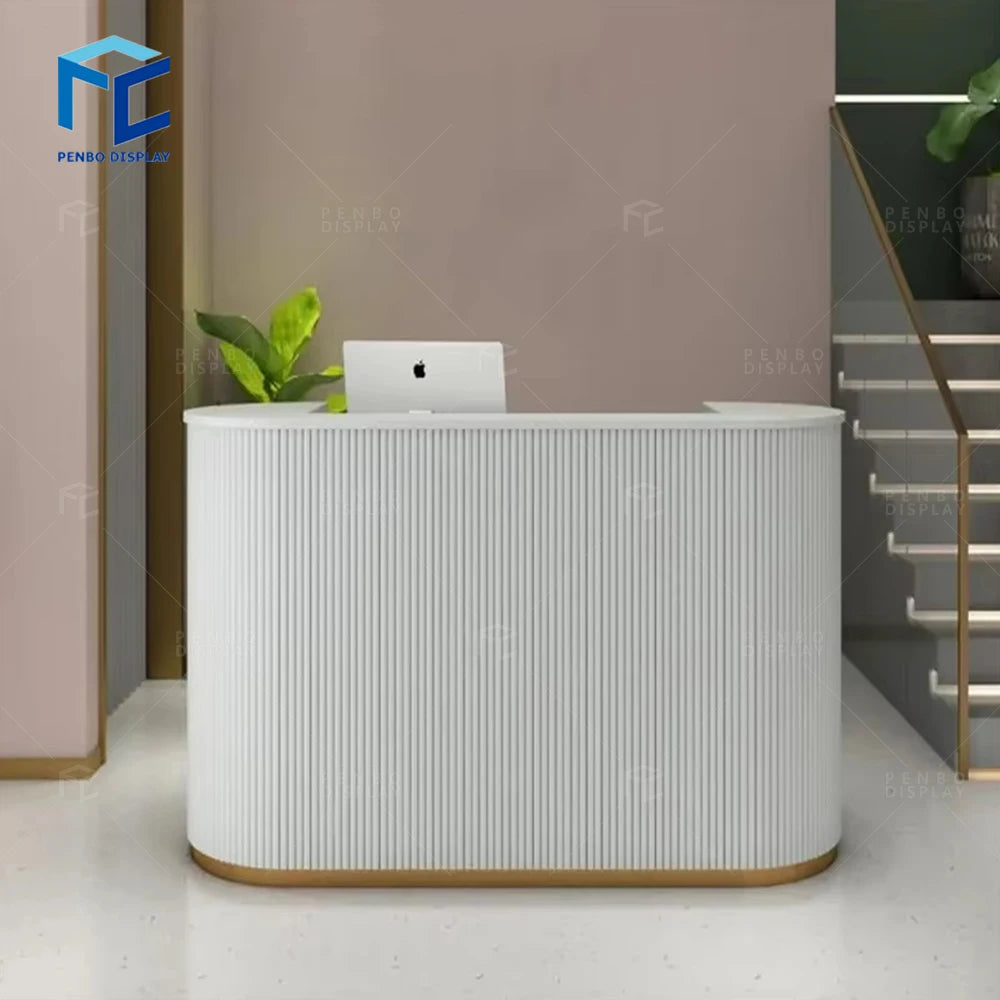 Best Selling Luxury Curved Office Furniture Wooden Line Simple Modern Counter Hotel Reception Desk Beauty Salon Cashier Desk