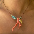 Quality Stainless Steel Hand-woven Necklace Vintage Acrylic Simulation Coral Ceramic Fish Pendant Necklace Gifts for Women