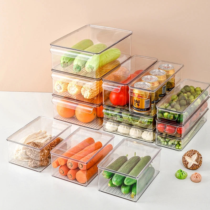 Refrigerator Storage Container Plastic Fridge Organizer with Cover Kitchen Organizer Container