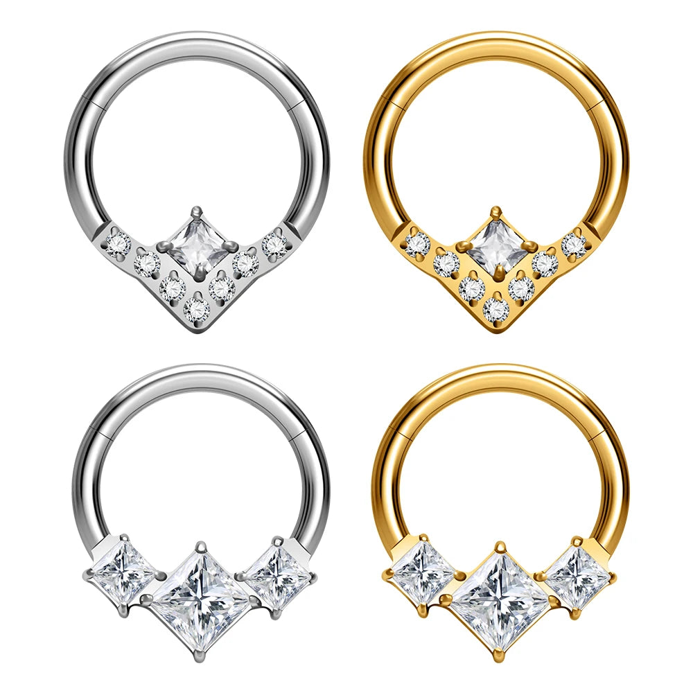 Wholesale ASTM F136 Titanium CZ Paved Hinged Segment Hoop Rings Clicker Nose Rings Ear Tragus Helix Lobe Piercing Body Jewelry