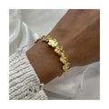 Waterproof Jewelry Chunky Gold Open Cuff Bracelet for Women Vintage 18k Stainless Steel Flower Bracelet