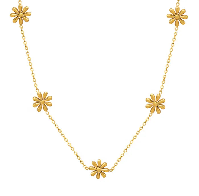 Minimalist Flower Necklace Jewelry Women 18K Gold Stainless Steel Simple Thin Trendy Multi Petals Flower Necklace
