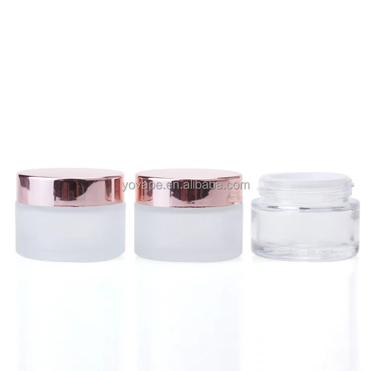 RTS Cosmetic Packaging 50 g 50g 50 Gr Gram Skincare Body Scrub Lotion Butter Face Cream Frosted clear Glass Jar pink Gold Lid