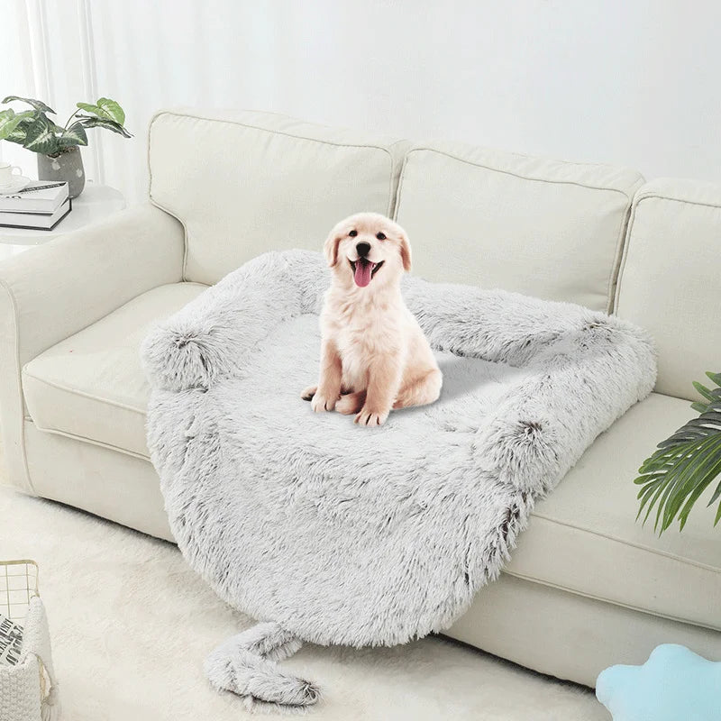 Fur Fox Plush Winter Solid Calming Dog Bed with Removable Washable Cover Waterproof Luxury Sofa Bed for Pets