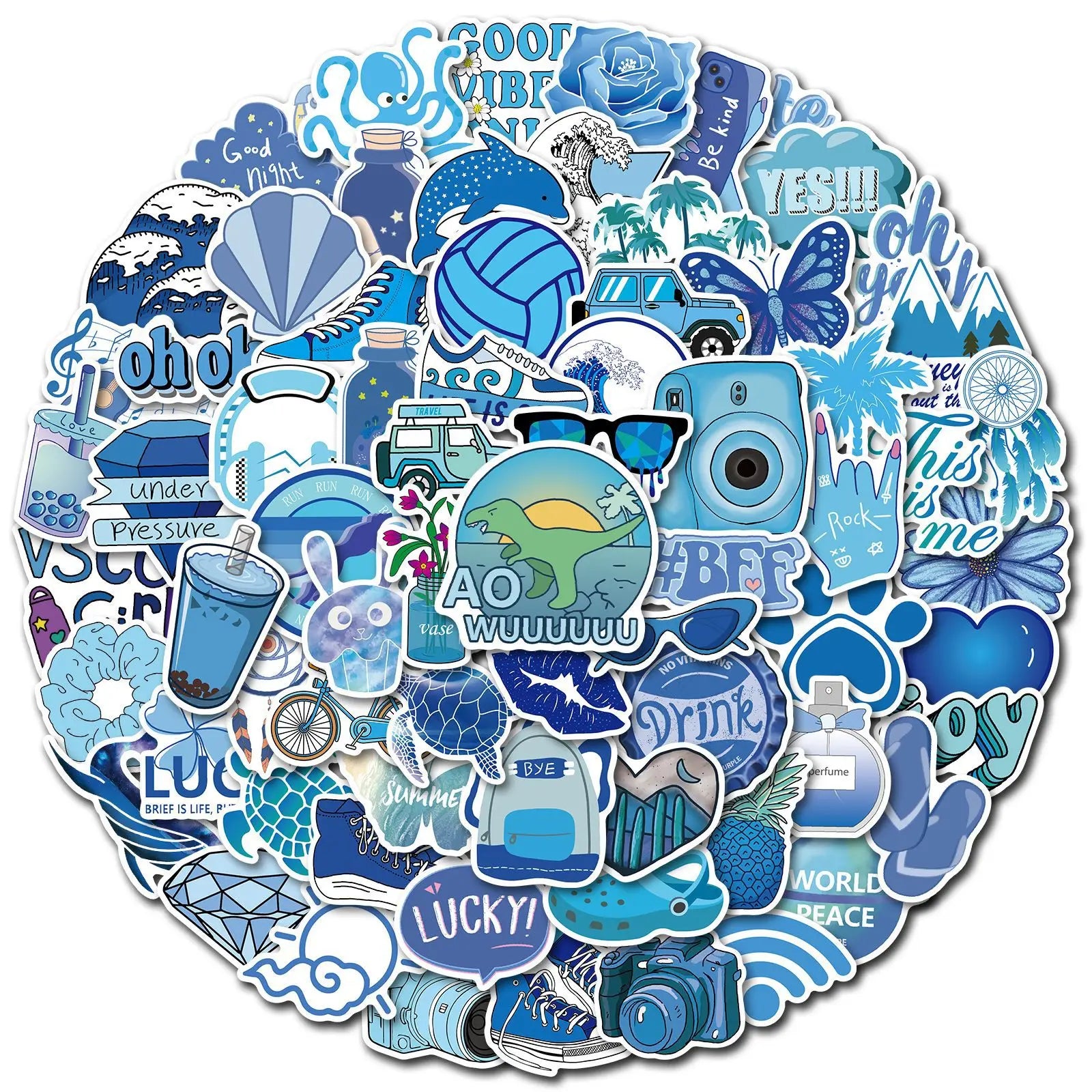 100PCS Blue Aesthetic Funny Travel Cute Fresh Fashion Summer Boba Bubble Tea Girly Vsco Sticker