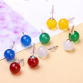 High-End Gold Plated Red Agate Sea Blue Crystal Nail Earrings Natural Stone Small and Versatile Wholesale for Girls