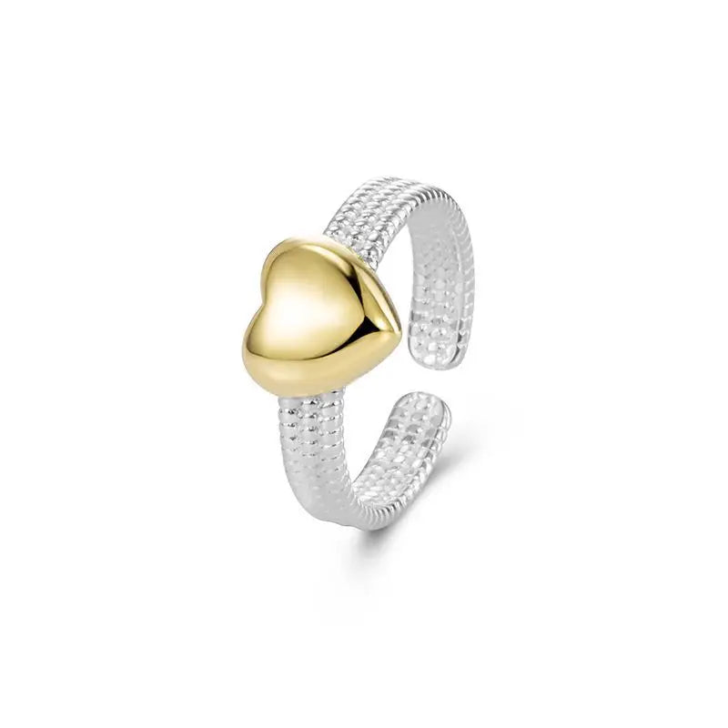 Newly 18k Gold Heart Trendy Twisted Rope Cute 925 Sterling Silver Jewelry Open Rings Women