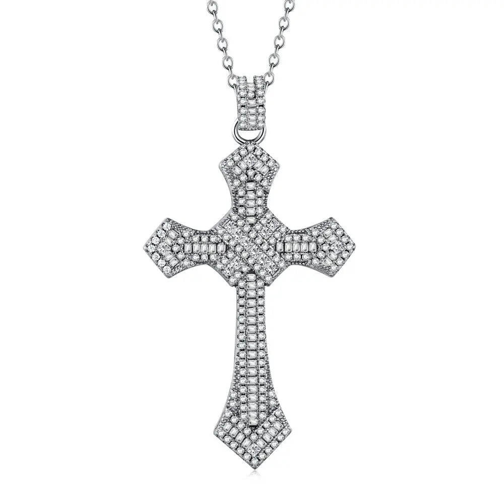 Popular Hip-Hop Ice Crystal Cross Pendant Diamond Sterling Silver Necklace