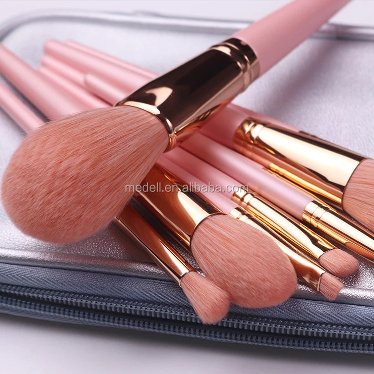 Hot Seller China Ink Painting Pink Handle Wooden Professional High Quality 9pcs Sets Foundation Brush Makeup Brushes MegaBDM