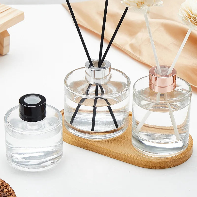Sunshine 50ml 100ml 200ml Fire-free Dried Rattan Incense Aroma Oil Diffuser Volatility Perfume Round Bottle Glass Empty Bottle