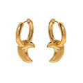 French Style Stainless Steel 18K Gold Plated Thick Moon Dangling Hoop Earrings for Daily Wearing