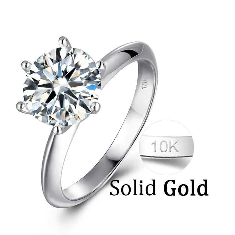 Abiding Large 6 Prong 9MM 3 Carat Moissanite Diamond 2.64g Solid 10K Yellow Rose White Gold Ring for Ladies