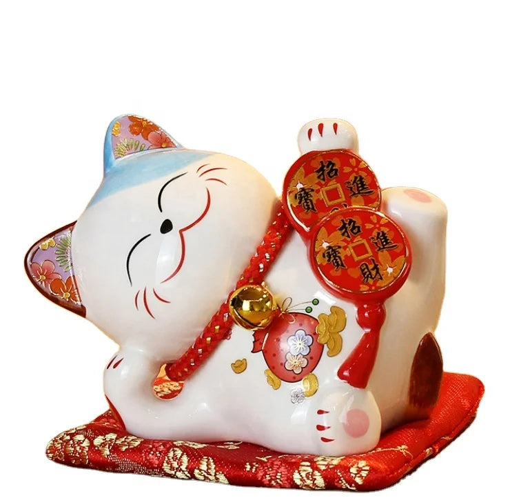 Gift Handmade White Black Fortune Japanese Coffee Shop 4.5 Inches Piggy Coin Bank Maneki Neko Ceramics Lucky Cat for Table