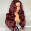 13x4 99J Burgundy Body Wave Lace Front Wigs Human Hair 180% Density HD Transparent Lace Front Wigs Human Hair Pre Plucked