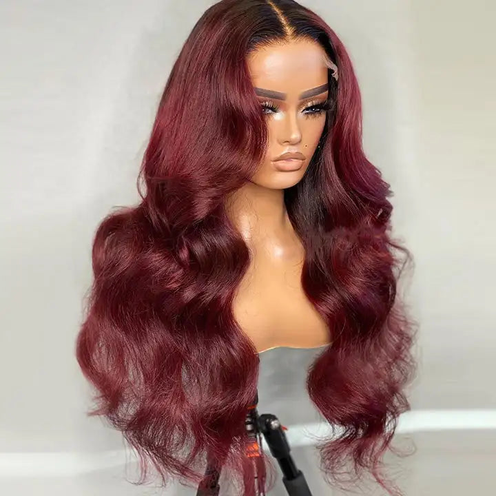 13x4 99J Burgundy Body Wave Lace Front Wigs Human Hair 180% Density HD Transparent Lace Front Wigs Human Hair Pre Plucked