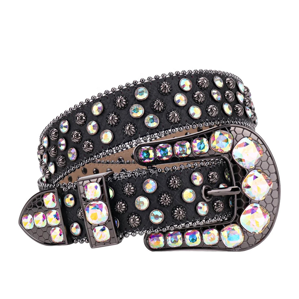 Premium Big Rhinestone Buckle Belt for Mans Stone Belt Strap Bling Bling Punk Rivet Studded Diamond Crystal Belt Vendor