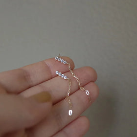 Simple Pure 925 Sterling Silver 14K Gold Plating Zirconia Long Tassel Stud Earrings for Women Girls Jewelry