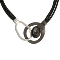 Matt Finish  Interlocking Circles  Black Leather Metal Gemstone Chunky  Pendant for Women